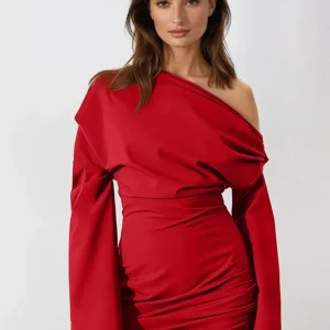 Red Draped Detail Mini Dress